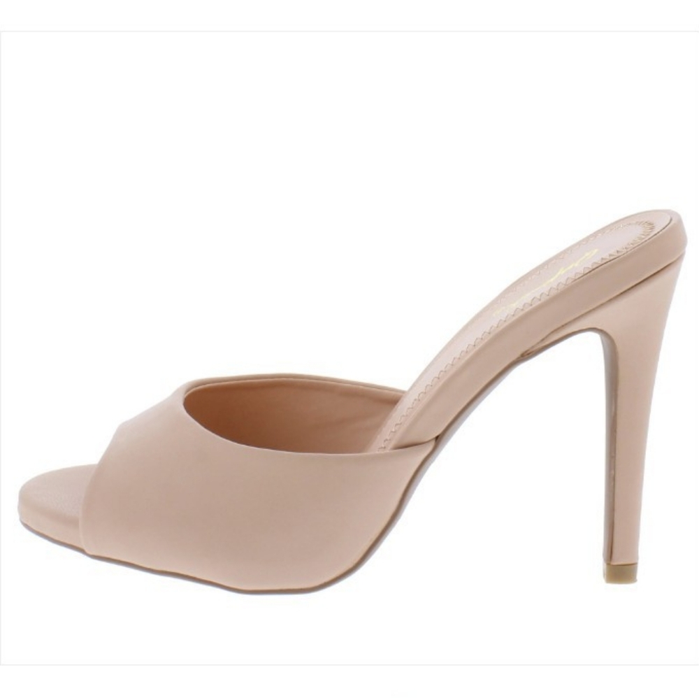 Nude Peep Toe Stiletto Mule Heels